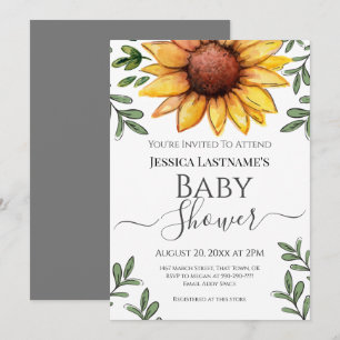 Carte Baby shower de tournesol aquarelle