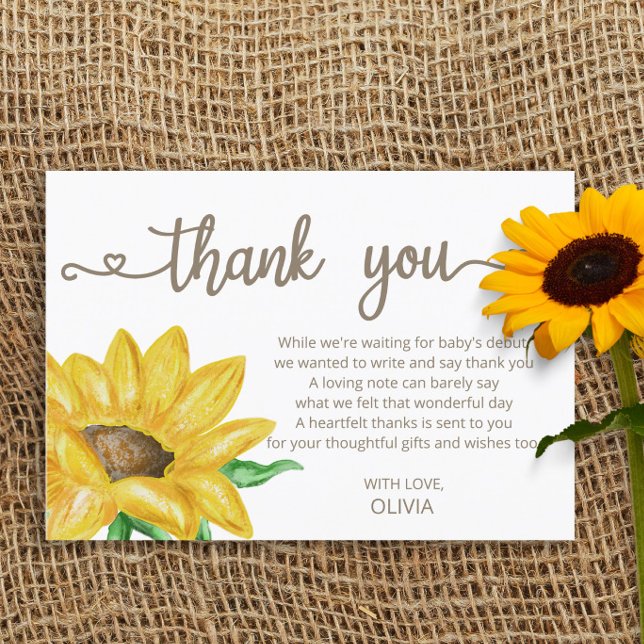 Carte Baby shower de tournesol aquarelle merci (Créateur téléchargé)