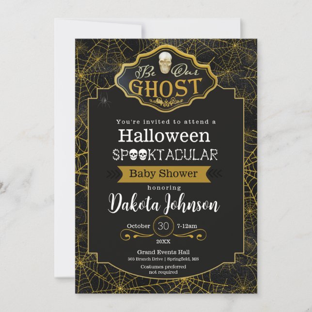 Carte Baby shower d'Halloween noir et or (Devant)