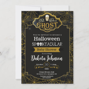 Carte Baby shower d'Halloween noir et or