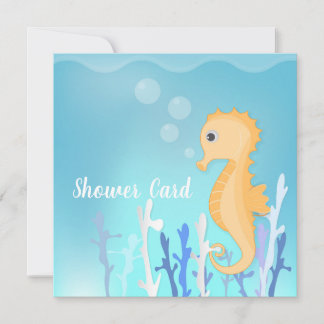 Carte baby shower d'hippocampe et d'algues