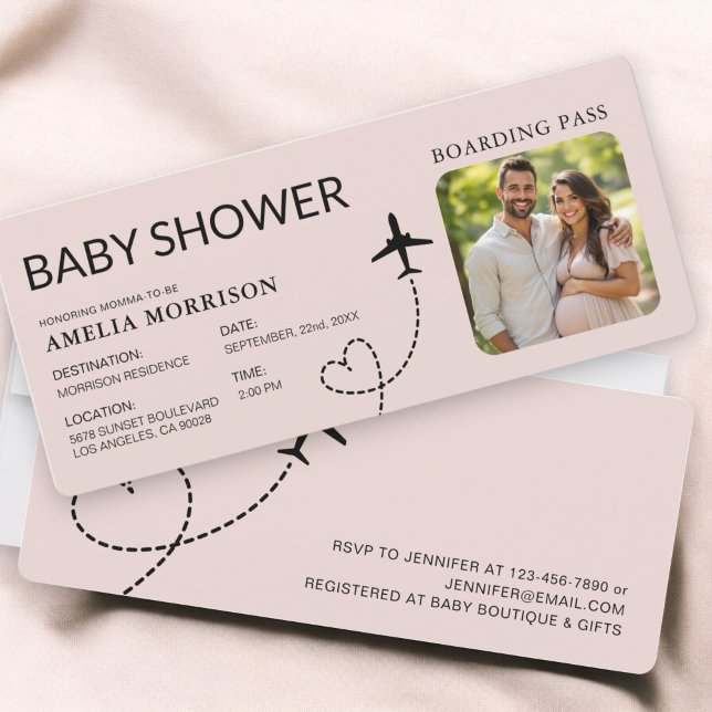 Carte Baby shower Embarquement Pass Avion Girl rose (Créateur téléchargé)
