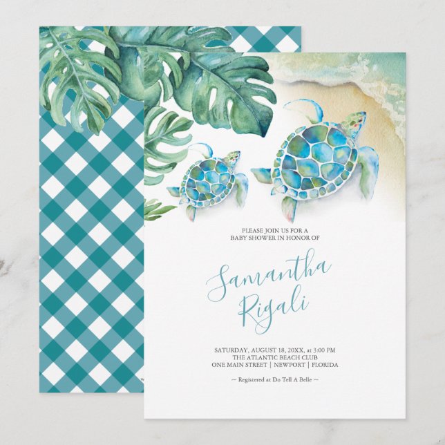 Carte Baby shower Feuille de tortue de mer tropicale (Devant / Derrière)