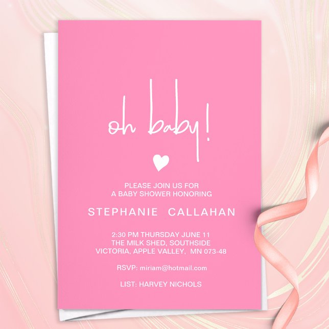 Carte Baby shower Fille Rose Moderne Avec Minuscul (Créateur téléchargé)