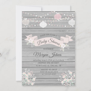 Carte Baby shower floral en bois gris rustique Invitatio