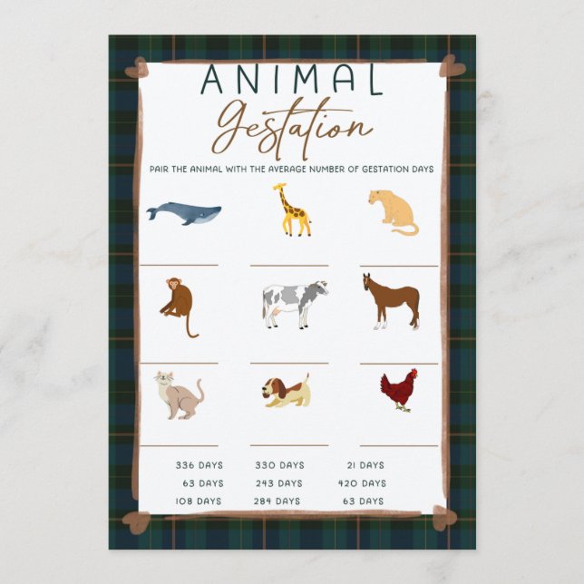 Carte Baby Shower Game – Animal Gestation (Devant)