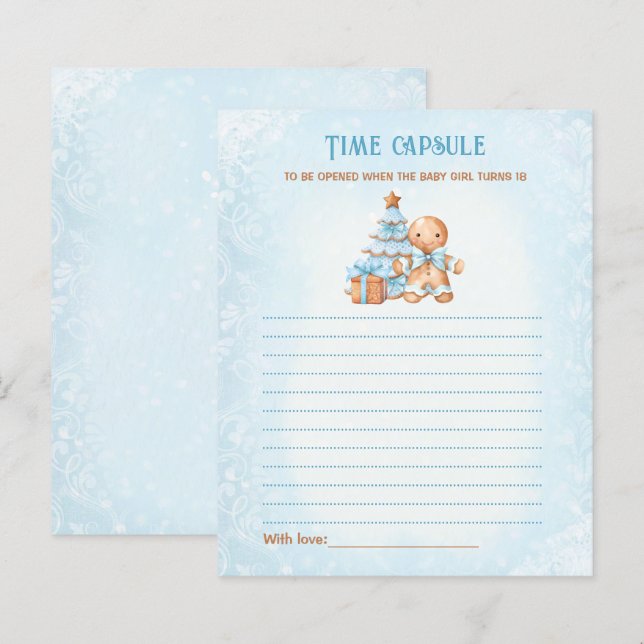 Carte Baby shower garçon de Noël bleu (Devant / Derrière)