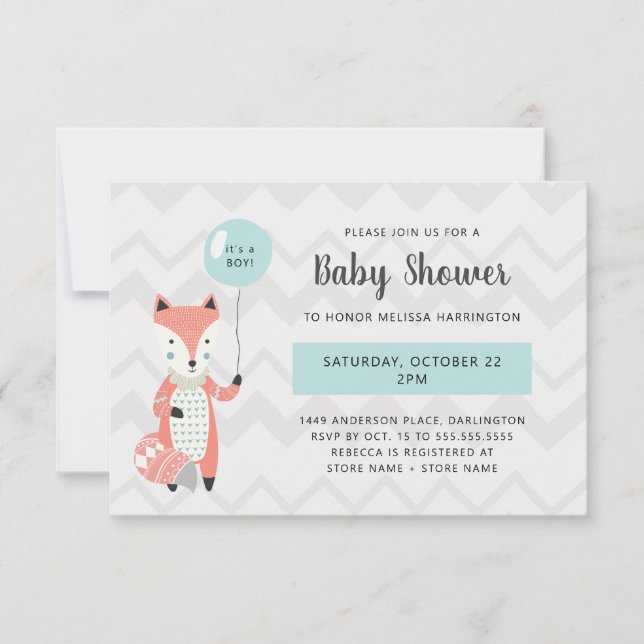 Carte Baby shower garçon scandinave Fox (Devant)
