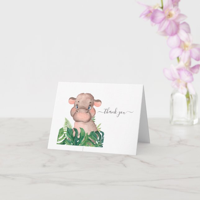 Carte baby shower Hippo Jungle Watercolor (Orchidée)