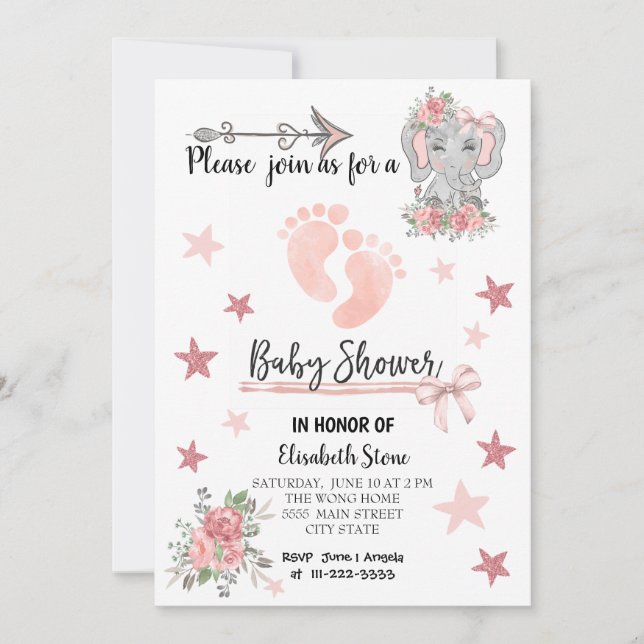 Carte baby shower Invitation 5X7" Fille (Devant)