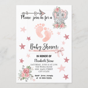 Carte baby shower Invitation 5X7" Fille
