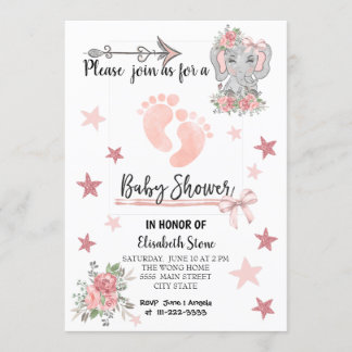 Carte baby shower Invitation 5X7" Fille