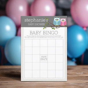 Carte Baby shower Jeu de Bingo - Chouettes mignonnes