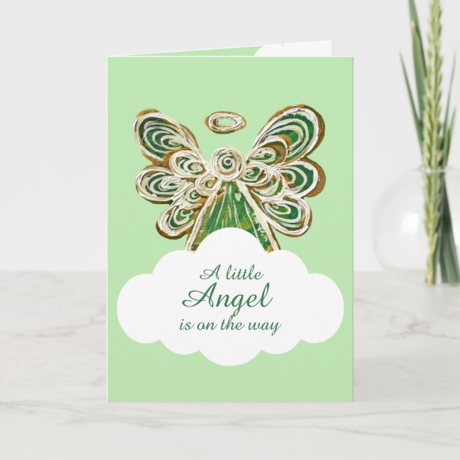 Carte Baby shower Little Green Angel on the Way (Devant)