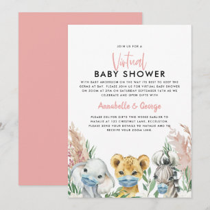 Carte Baby shower mignon par mail animal covid masque ro