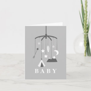 Carte Baby shower neutre mobile en Bohême - gris