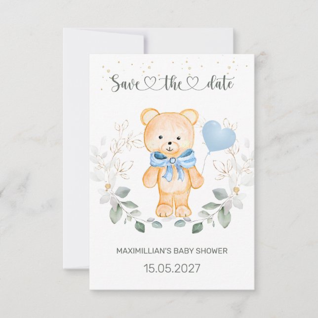 Carte Baby shower Ours en peluche Enregistrer la date (Devant)