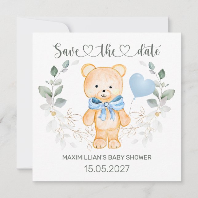 Carte Baby shower Ours en peluche Enregistrer la date (Devant)