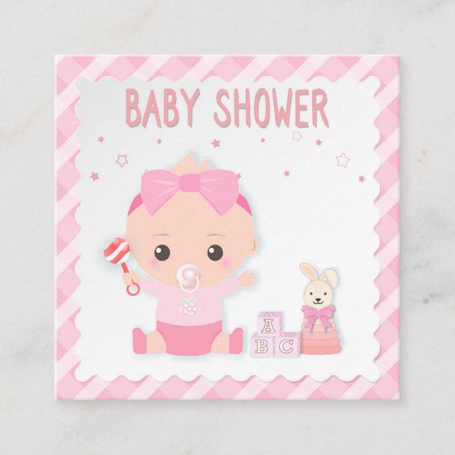 carte baby shower, petite fille et jouet. Carte de (Devant)