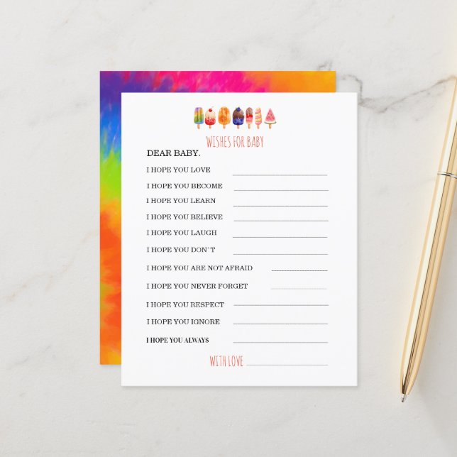 Carte baby shower Popsicle Ice CreamrFeuille papie (Devant/Arrière en situation)