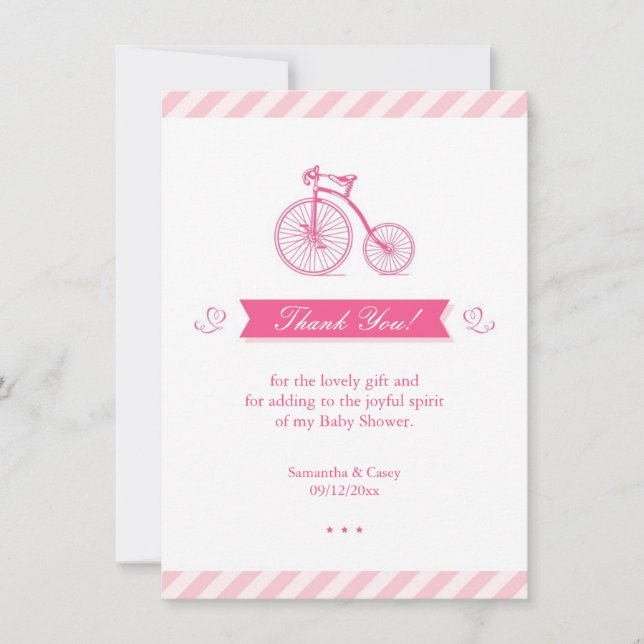 Carte Baby shower rose Merci (Devant)