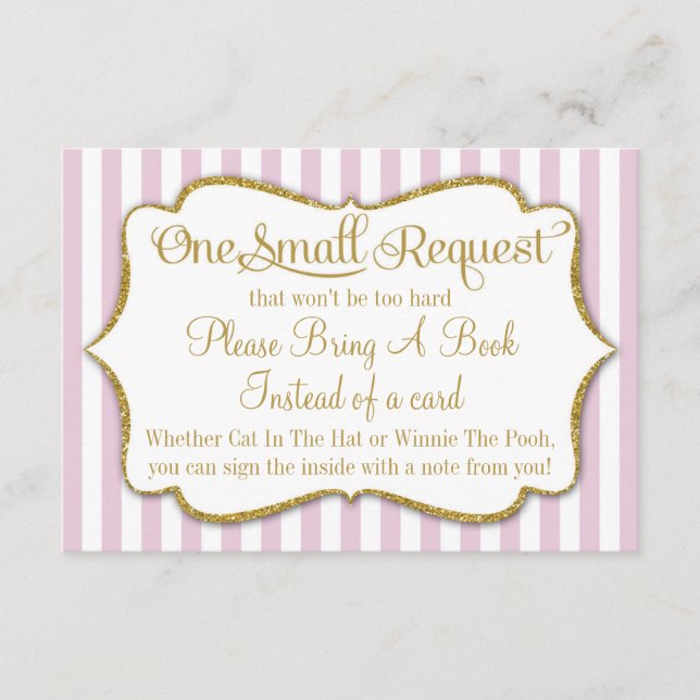 Carte Baby shower Rose Or Apporter Un Livre Girl (Devant)