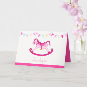 Carte Baby shower rose rocking cheval aquarelle art