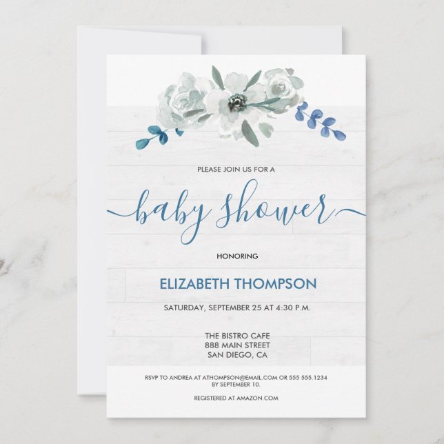 Carte Baby shower rustique Custom Aquarelle bois floral (Devant)