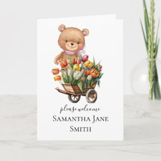 Carte Baby shower Rustique Floral Girl Teddy Card