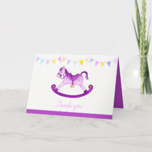 Carte Baby shower violet rocking cheval aquarelle art
