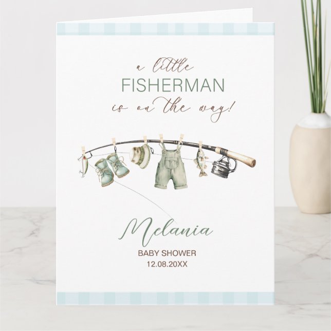 Carte Baby shower Watercolor Little Fisherman (Devant)