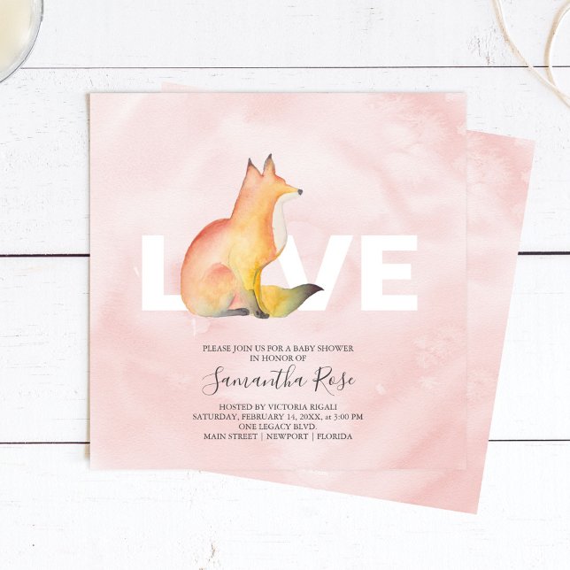 Carte Baby shower Watercolor Woodland Fox (Créateur téléchargé)