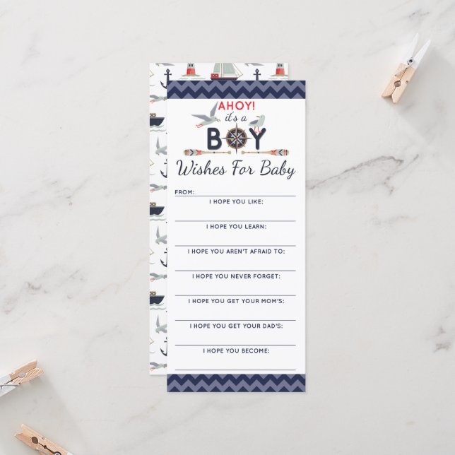 Carte Baby shower Wis Jeu Nautique Voilier Ahoy Boy (Devant/Arrière en situation)