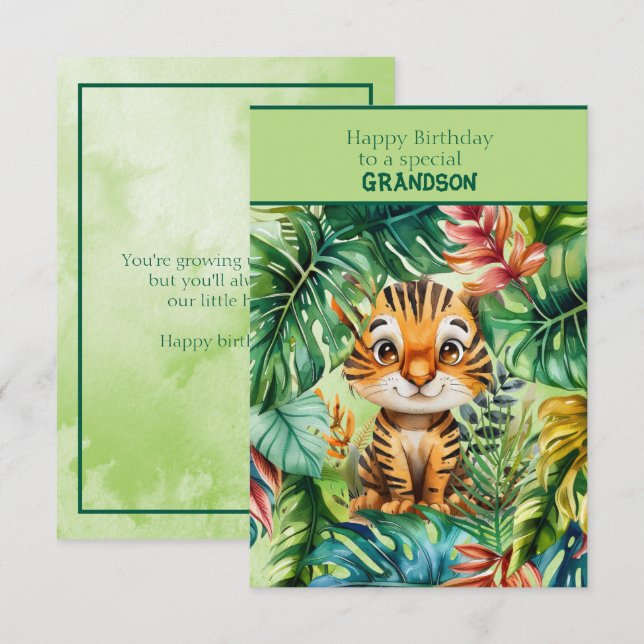 Carte Baby Tiger Happy Birthday Special Grandson (Devant / Derrière)
