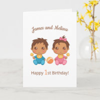 Baby Twins Boy Girl First Birthday Blank Card