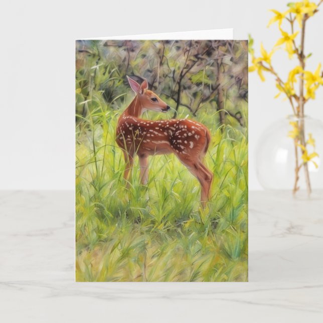 Carte Baby Wild Deer Fawn Art Nature Note Card (Fleur jaune)