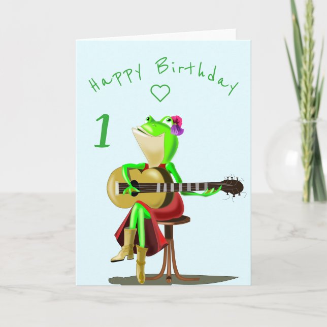 Carte BabyBirthday Card Guitar Player Frog Personnalisé (Devant)