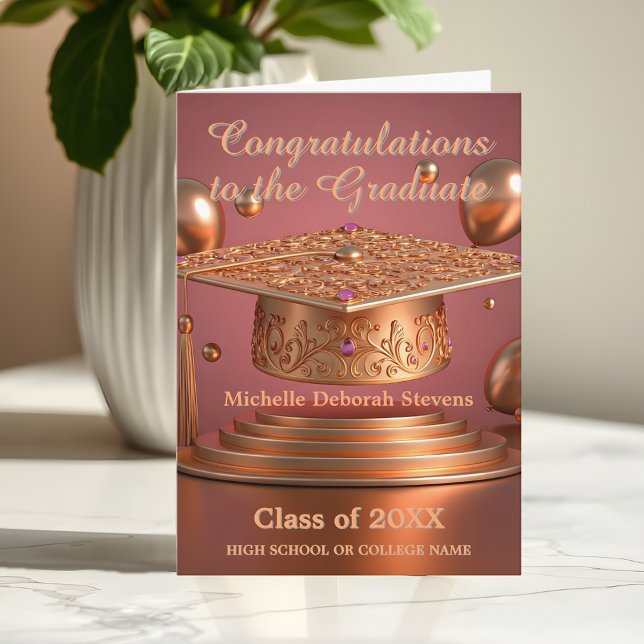 Carte Bac de graduation sophistiqué avec motifs Rose or (Créateur téléchargé)