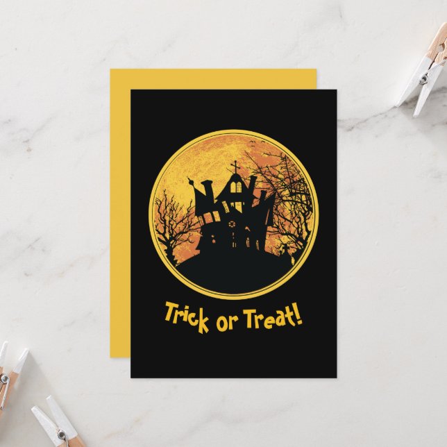 Carte Bac de nuit d'Halloween ou maison de Pleine lune d (Devant/Arrière en situation)