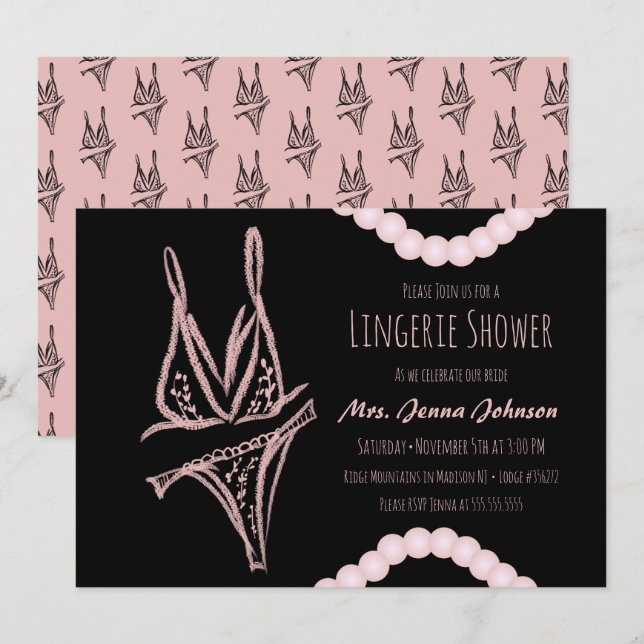 Carte Bachelorette Lingerie Fête des mariées Perles rose (Devant / Derrière)
