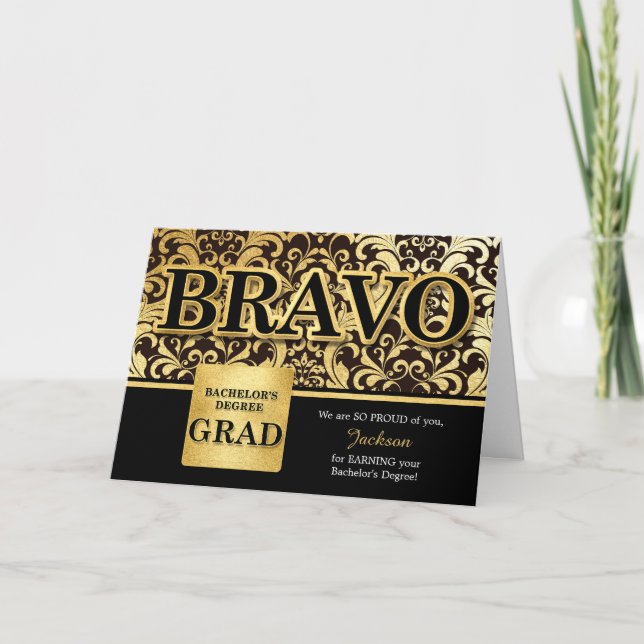 Carte Bachelors Diplôme Faux Gold et Noir (Devant)