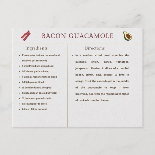 Carte Bacon Guacamole Thanksgiving Recette (Devant)