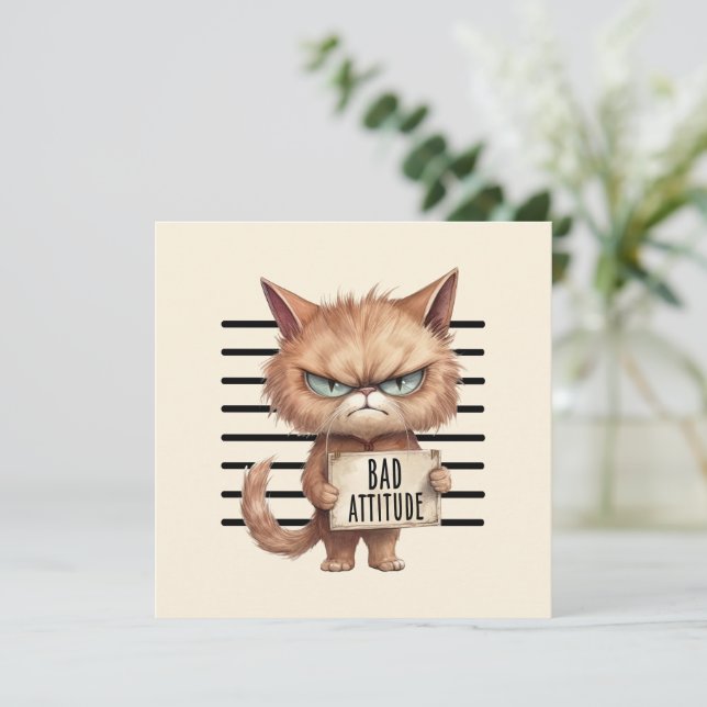 Carte Bad Attitude Chat Mugshot - Drôle Feline Design (Debout devant)