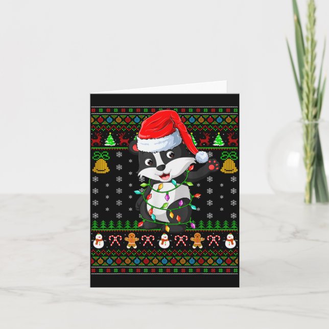 Carte Badger Christmas Lights Funny Santa Ugly Sweaters  (Devant)