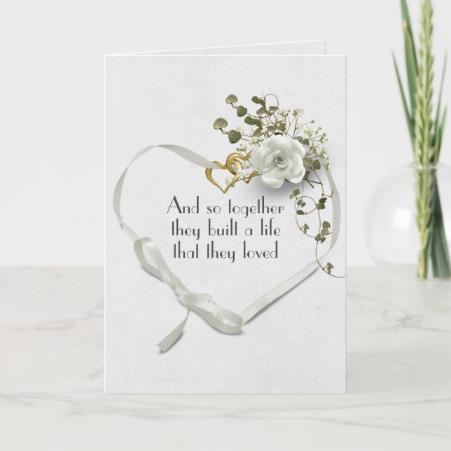 Carte Bagues de ruban mariage et de coeur d'or (Devant)