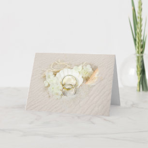 Carte Bagues mariages en coquillage et sable