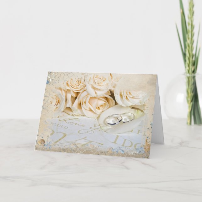Carte Bagues mariages sur pétale rose (Devant)