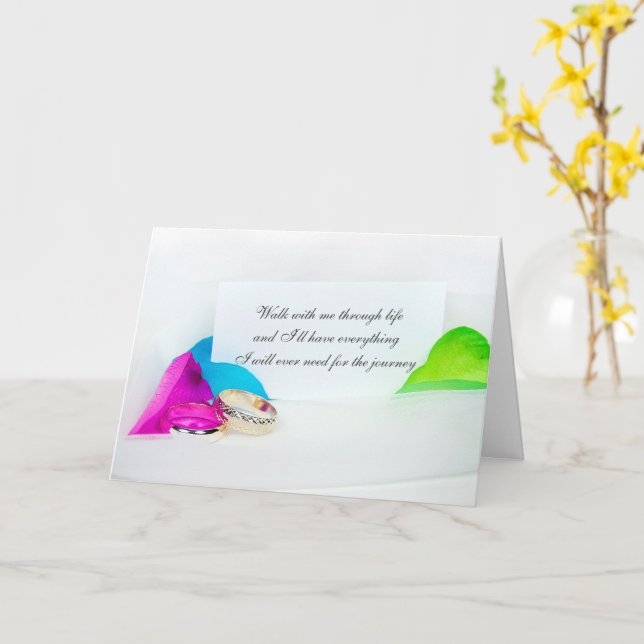 Carte Bagues mariages Sur Pétales Arc-En-Ciel (Fleur jaune)
