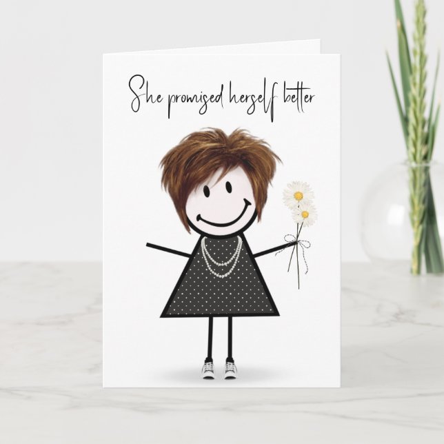 Carte Baguette de chatte figure fille pour l'anniversair (Devant)
