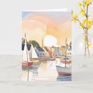 Carte Baie des bateaux Peinture aquarelle de l'océan c